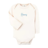 Personalised baby onesie with name embroidery in soft cream cotton, custom newborn gift by TinyBitz