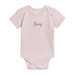 Organic cotton taro onesie for babies with embroidered name, personalized baby shower gift keepsake from TinyBitz.