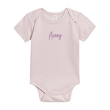 Organic cotton taro onesie for babies with embroidered name, personalized baby shower gift keepsake from TinyBitz.
