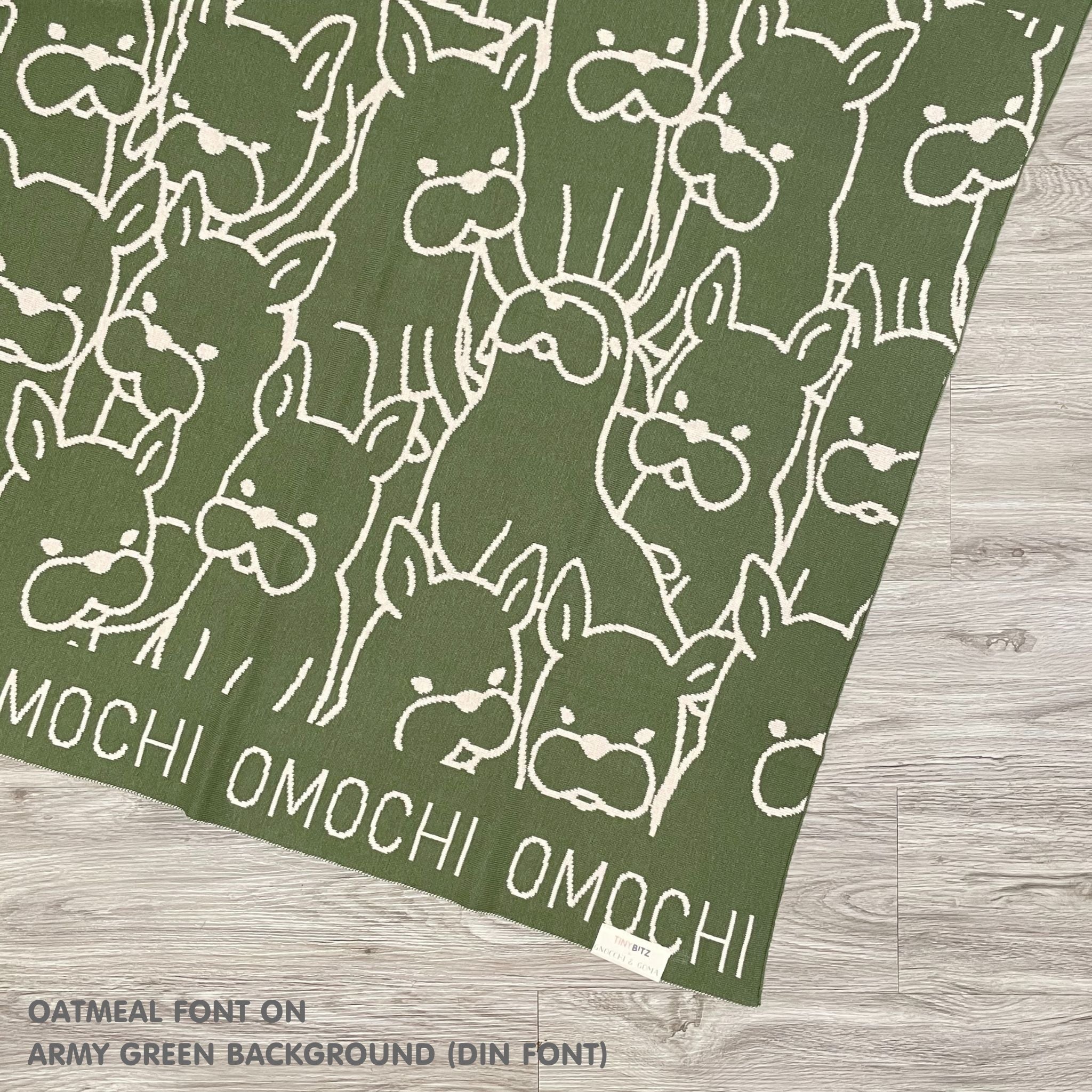 Personalised pet blanket for dogs in army green and oatmeal, custom knitted dog blanket by TinyBitz, cozy gift for small dogs.