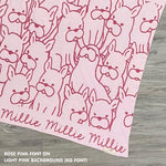 Personalised pet blanket for dogs in light pink and rose pink, custom knitted dog blanket by TinyBitz, cozy gift for small dogs.