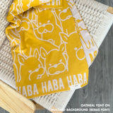 Personalised pet blanket with names HABA in mustard and oatmeal, custom dog blanket by TinyBitz, cozy gift for dogs.