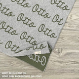 Personalised pet blanket for cats in light grey and army green knitted cotton, personalise your cat bed with custom knitted cat blanket by TinyBitz.