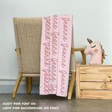Personalised pet blanket for cats in light pink and dusty pink knitted cotton, personalise your cat bed with custom knitted cat blanket by TinyBitz.