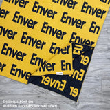 Personalised pet blanket for cats in mustard and charcoal knitted cotton, custom knitted cat blanket by TinyBitz, perfect gift for cat lovers.