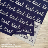 Personalised pet blanket for cats in navy and light grey knitted cotton, personalise your cat bed with custom knitted cat blanket by TinyBitz.
