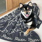 Personalised pet blanket in charcoal and white knitted cotton, cozy custom dog blanket by TinyBitz, perfect personalized gift for pet lovers.