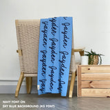 Personalised pet blanket for dogs in sky blue and navy, custom knitted dog blanket by TinyBitz, cozy gift for small dogs.