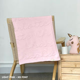TinyBitz Custom Blanket with baby's name on light pink background, one colour with monogram, best gift to welcome a newborn baby.