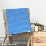 TinyBitz personalized knitted blanket in sky blue, one colour with monogram, customized with baby's name and 100% cotton.