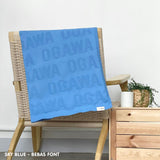 TinyBitz personalized knitted blanket in sky blue, one colour with monogram, customized with baby's name and 100% cotton.