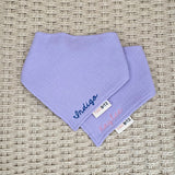 Neutral-toned personalised baby bib with minimalist name embroidery, custom made to order newborn gift by TinyBitz.