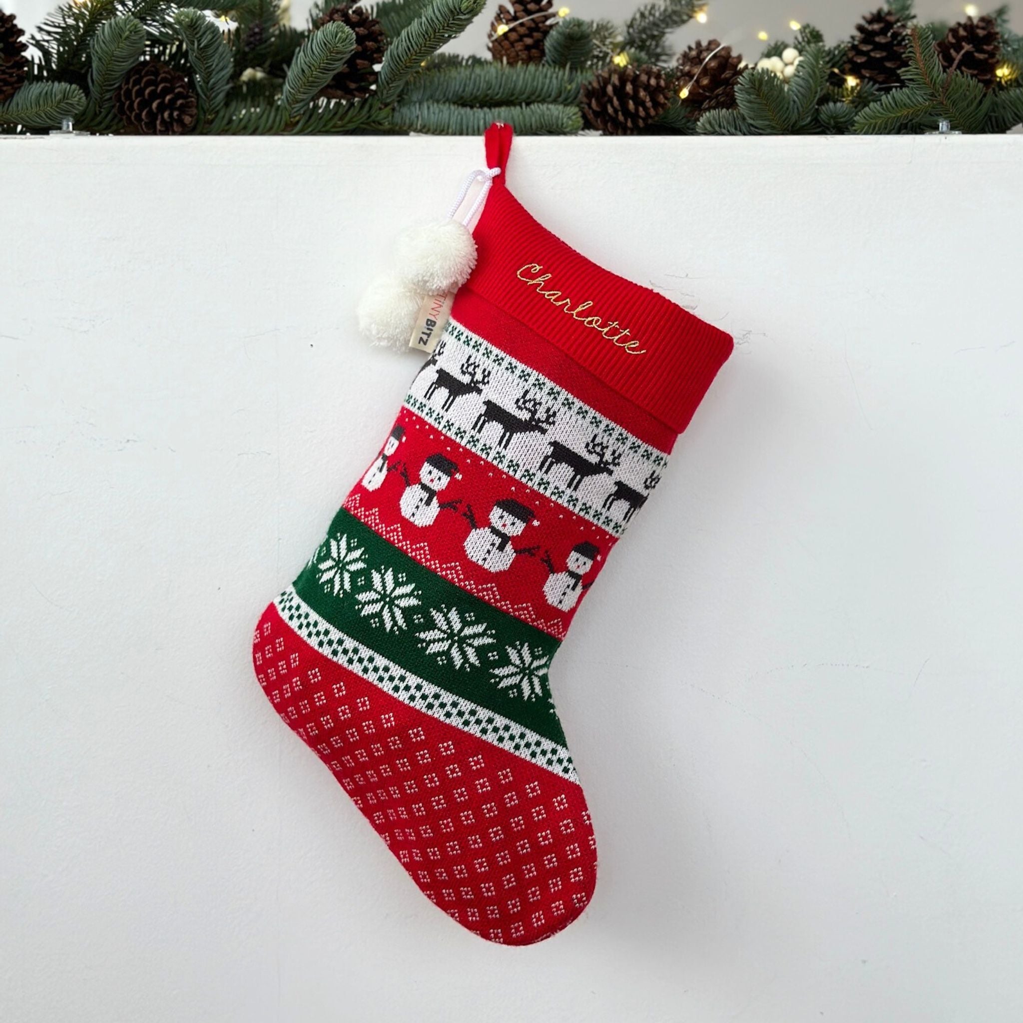 Personalized Christmas Stocking with Embroidery (Red)