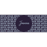Customisable blanket with mum's name knitted in navy and light blue, personalized by TinyBitz.