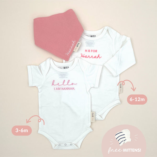 Personalized Growing Onesies with Bib for Baby Girls
