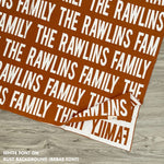 Personalised family blanket knitted in rust and white, custom made by TinyBitz.