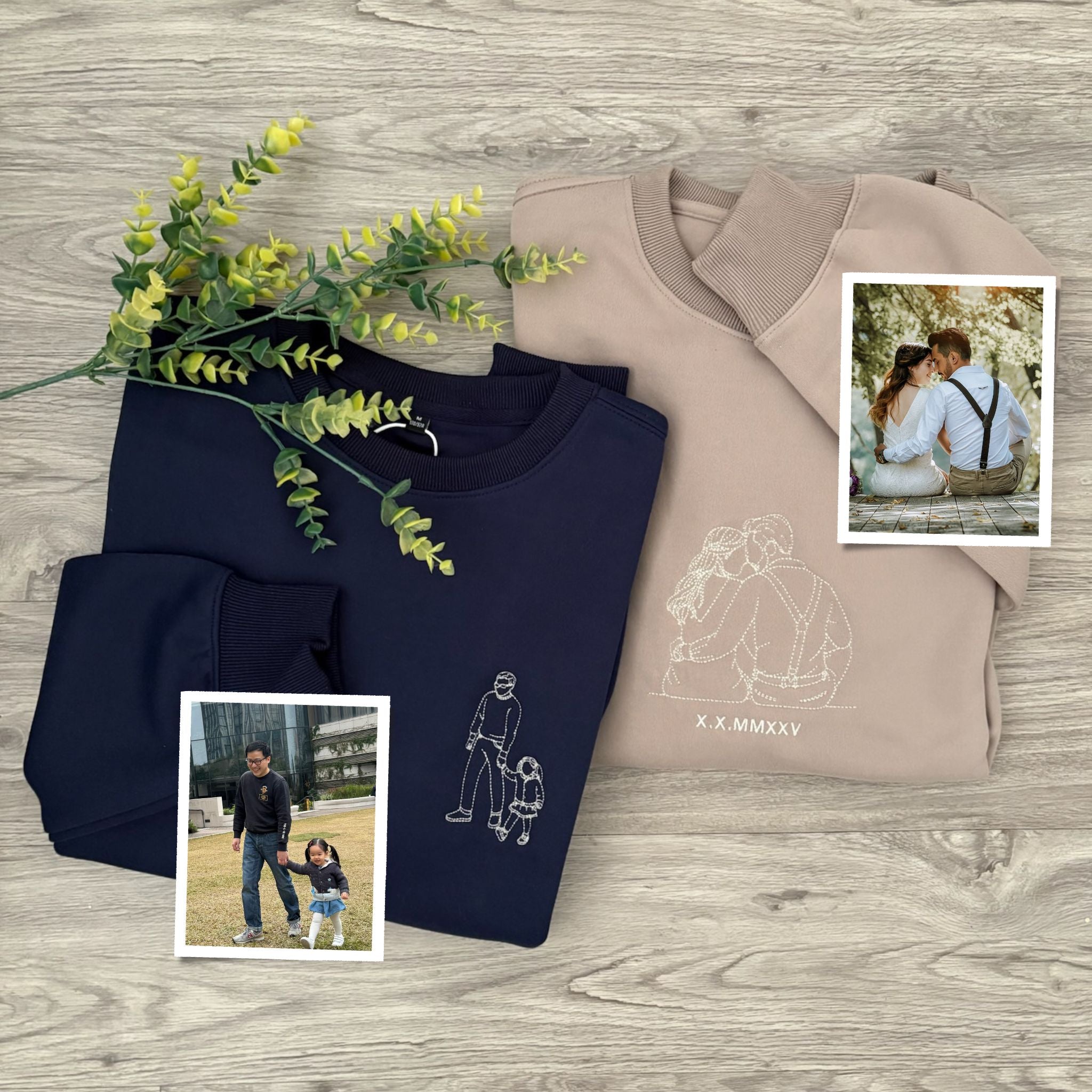 Custom Embroidered Portrait for Couples, Family, Pet Lovers (Adult Sweater)