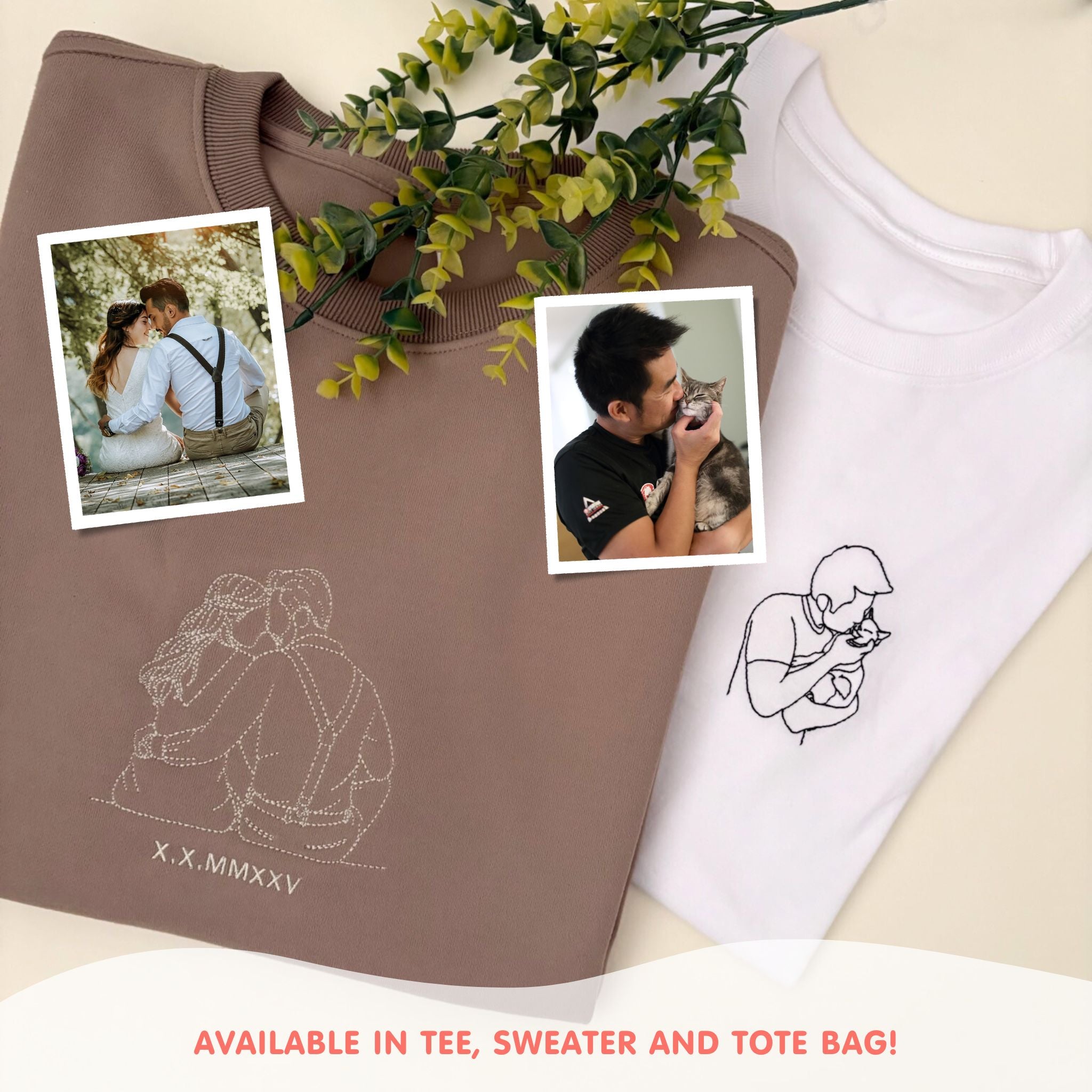 Custom Embroidered Portrait for Couples, Family, Pet Lovers (Tote Bag)