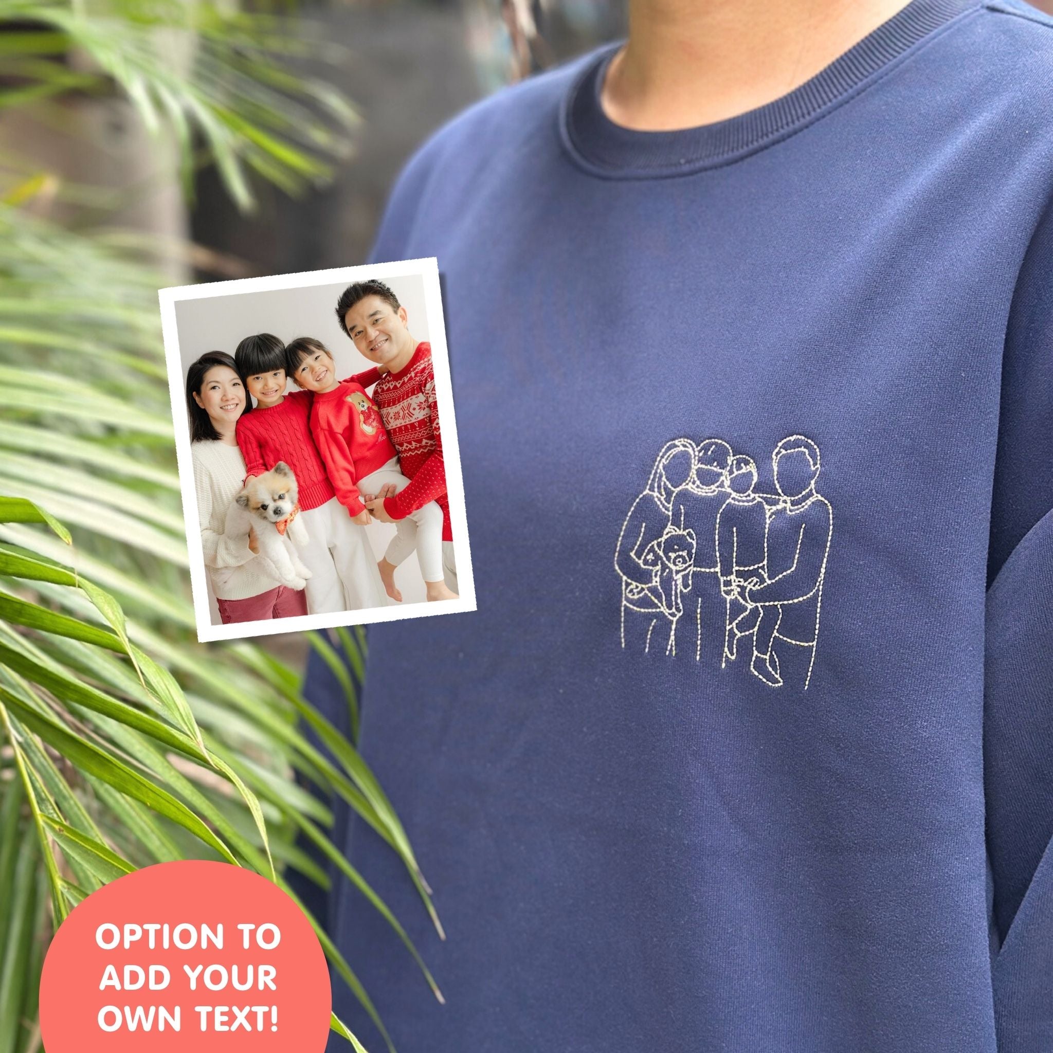 Custom Embroidered Portrait for Couples, Family, Pet Lovers (Adult Sweater)