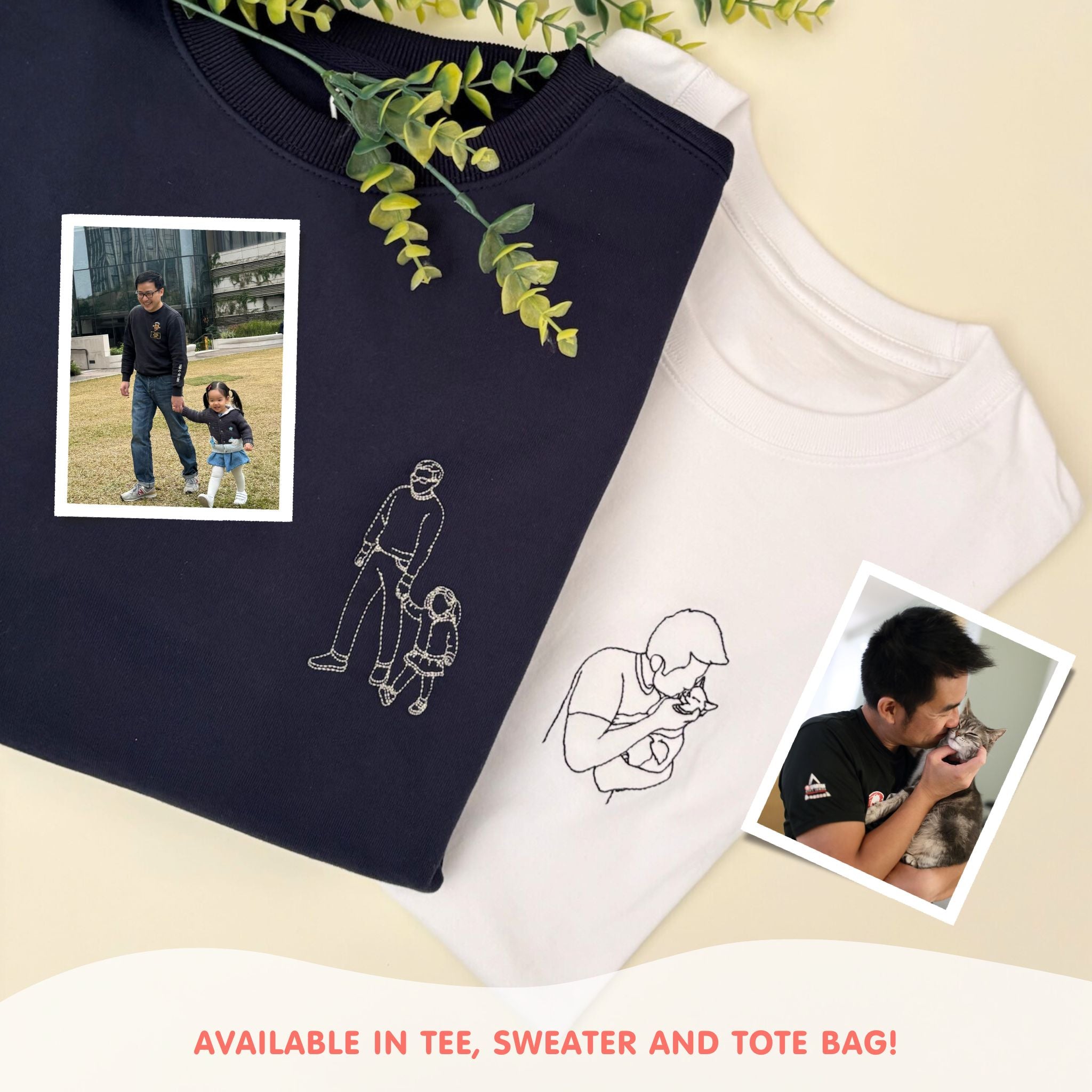 Custom Embroidered Portrait for Couples, Family, Pet Lovers (Adult Tee)