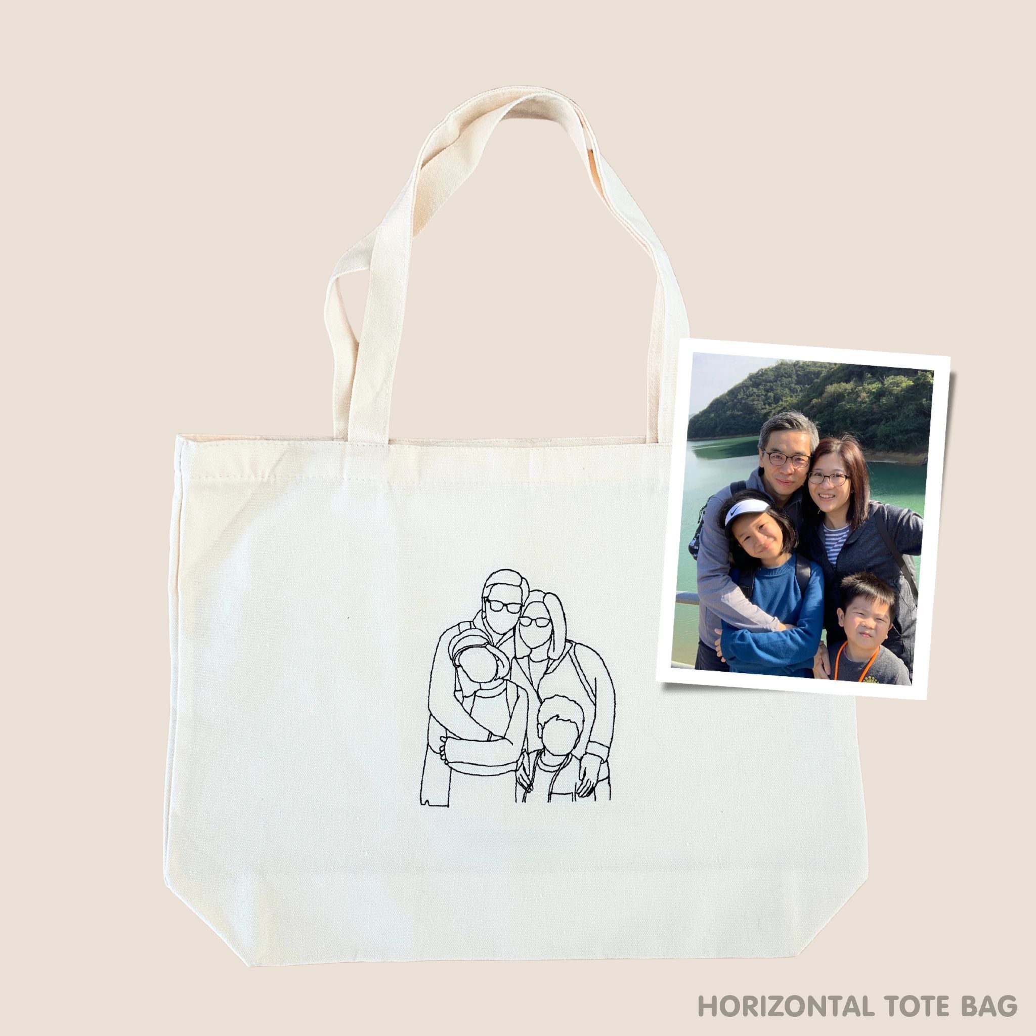 Custom Embroidered Portrait for Couples, Family, Pet Lovers (Tote Bag)