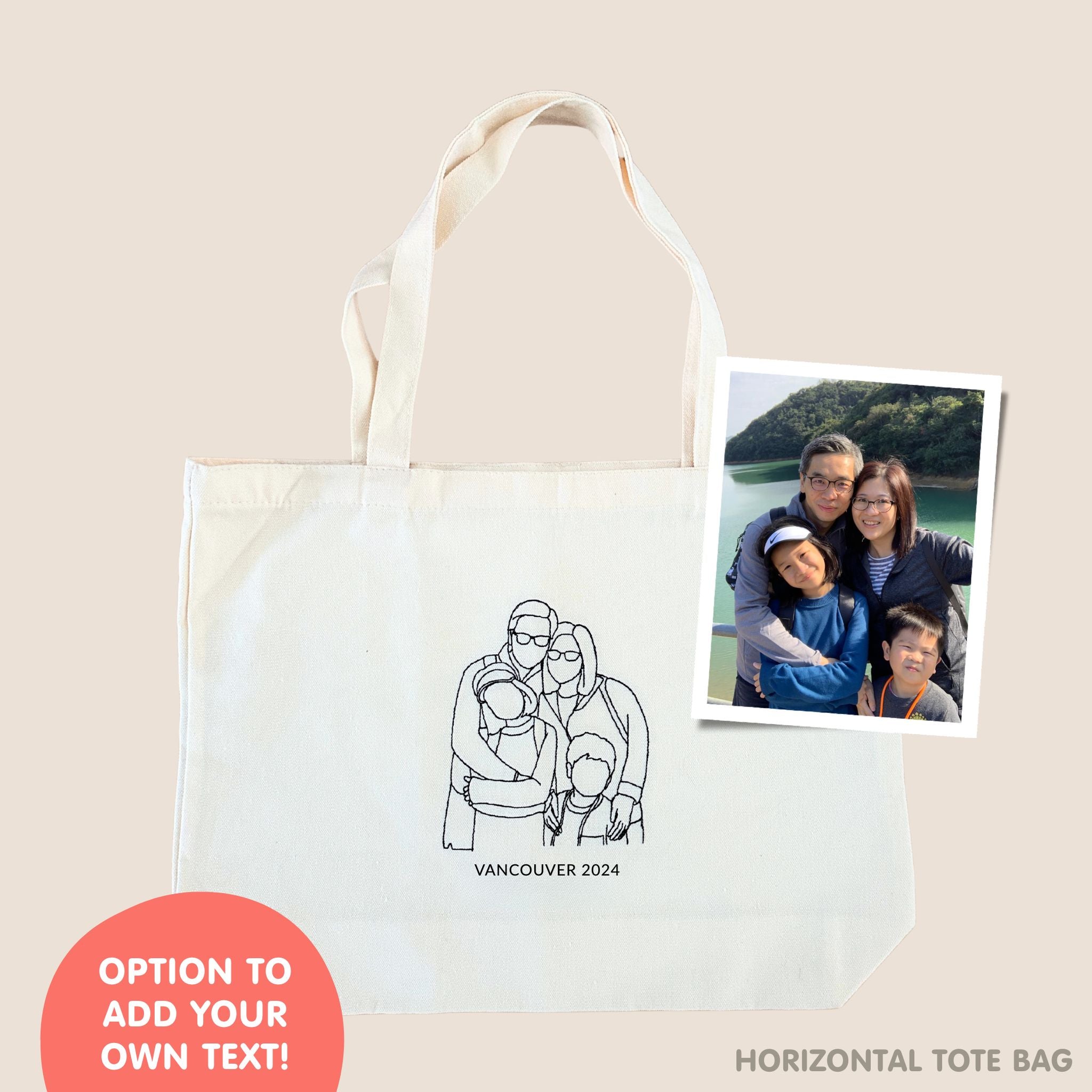 Custom Embroidered Portrait for Couples, Family, Pet Lovers (Tote Bag)