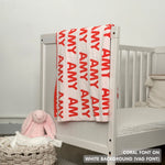 TinyBitz Custom Blanket knitted from cotton with baby's name on white background, best gift to welcome a newborn baby.