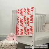 TinyBitz Custom Blanket knitted from cotton with baby's name on white background, best gift to welcome a newborn baby.