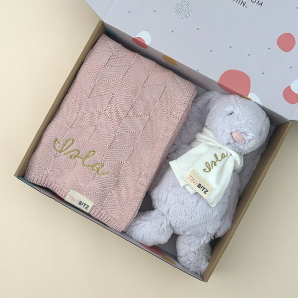 Personalized Blanket with Jellycat Soft Toy Gift Set