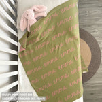 TinyBitz Personalized name blanket in sage and dusty pink, perfect gift for newborn babies.