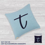 Personalised cushions for home decor featuring intial t, custom knitted cotton cushions by TinyBitz, perfect personalized gifts and sofa accents.