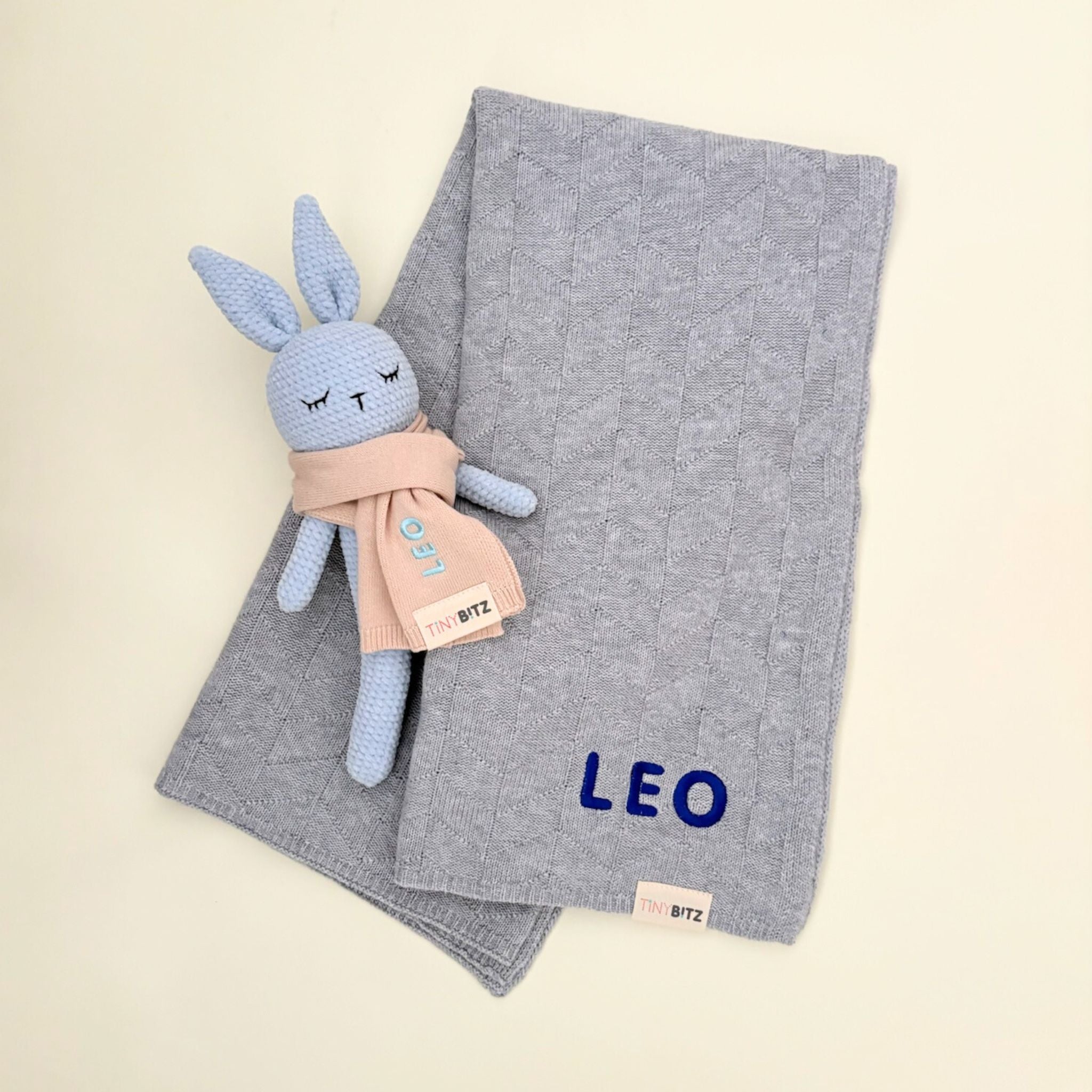Personalized Blanket with Handmade Bunny Soft Toy
