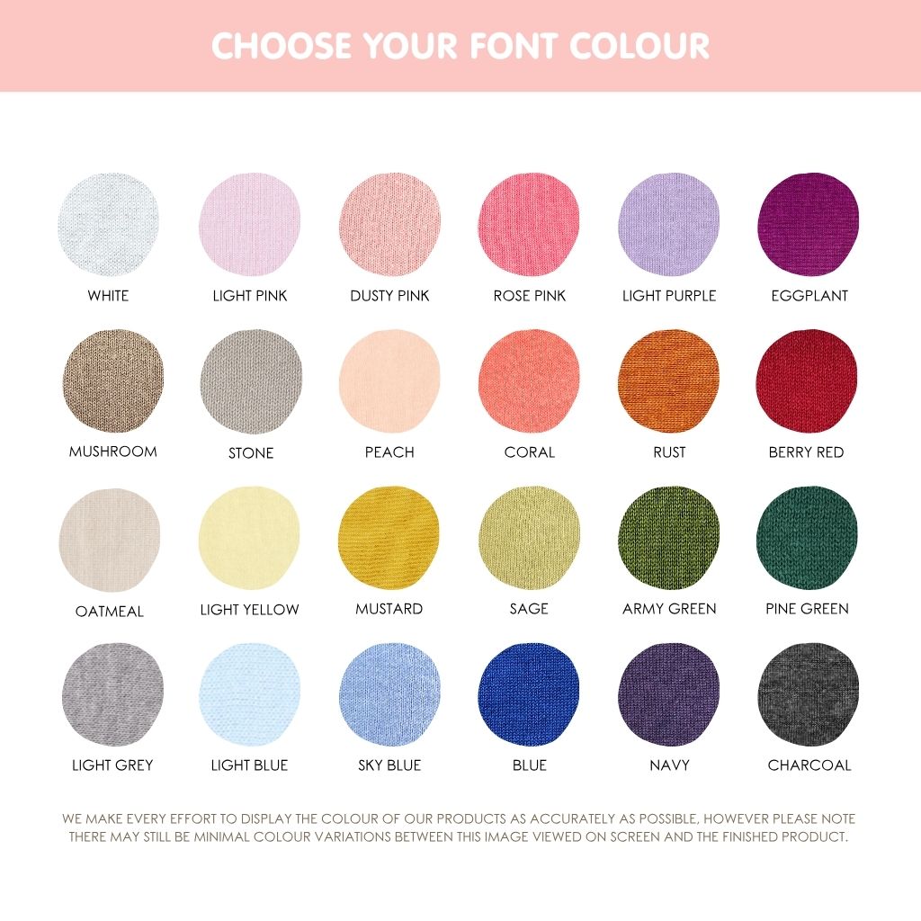 Font color selection for TinyBitz custom baby and kid blankets knitted from soft cotton in grey confetti pattern.