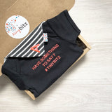 Personalised baby onesie with “Customise Your Saying” in black — custom newborn gift by TinyBitz