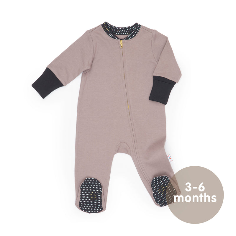 Long-Sleeved Zipped Onesie (Spot the Dots - Grey)