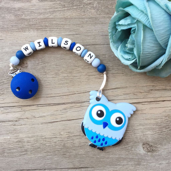 Personalized Teether: Owl (Blue)