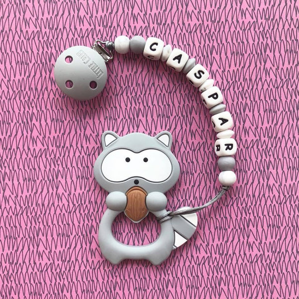 Personalized Teether: Raccoon (Grey)