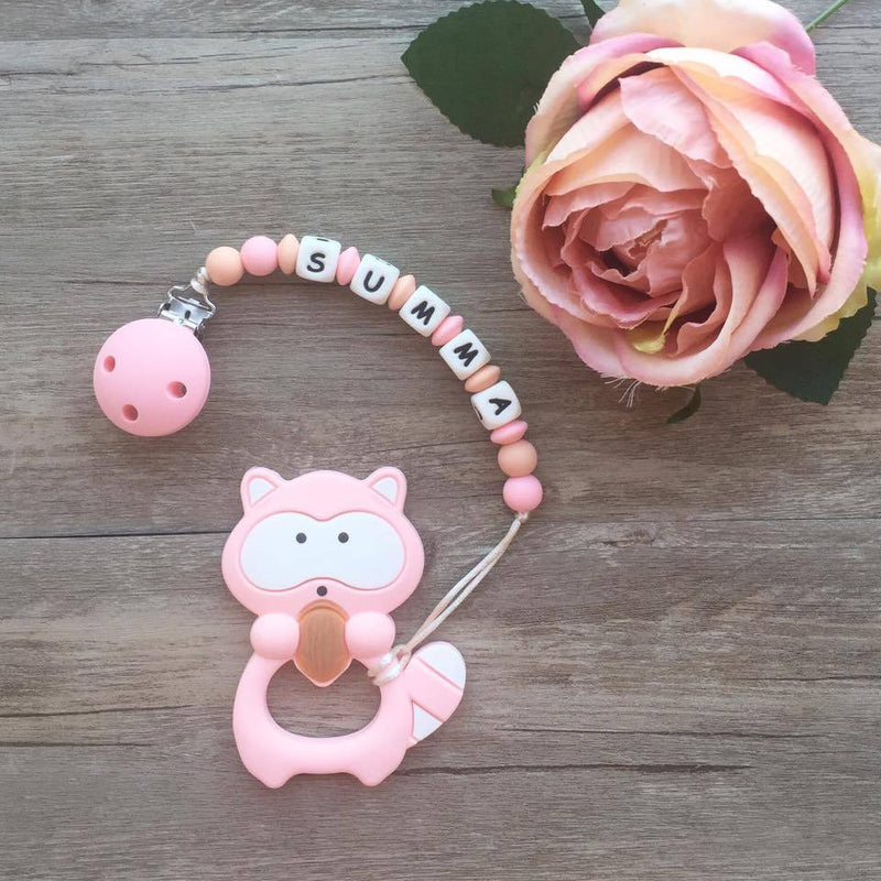 Personalized Teether: Raccoon (Pink)