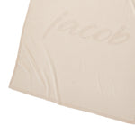 TinyBitz Custom Blanket knitted from cotton with baby's name on oatmeal background, best gift to welcome a newborn baby.