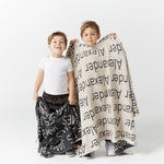 TinyBitz Custom blanket for boys, knitted from oatmeal and charcoal, making the perfect birthday gift!