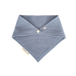 Baby bib in dusty blue, personalised baby gift made from breathable muslin by TinyBitz.