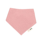 Dusty pink organic muslin bib, perfect for baby gifts and keepsake accessories.