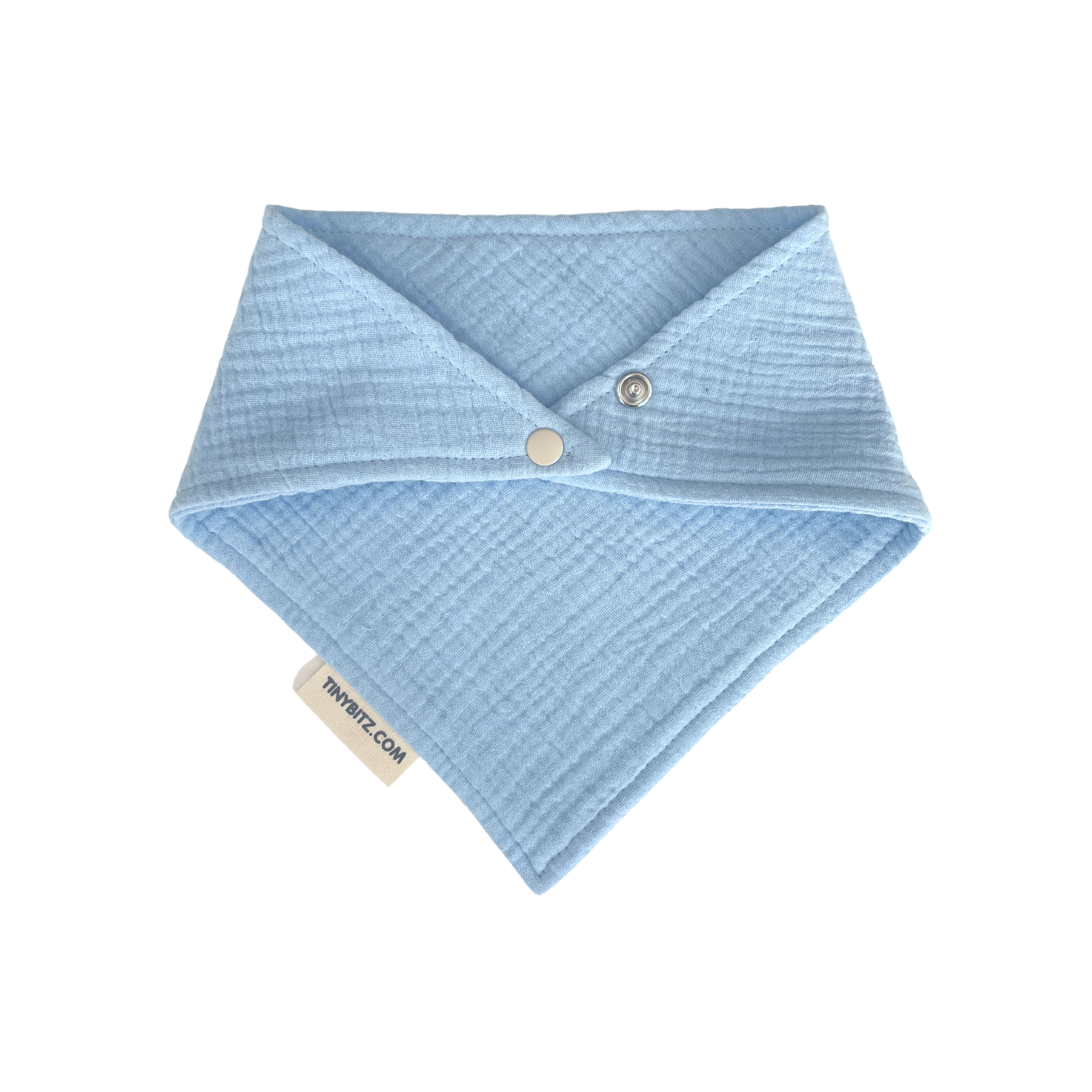Baby bib in sky blue, personalised baby gift made from breathable muslin by TinyBitz.