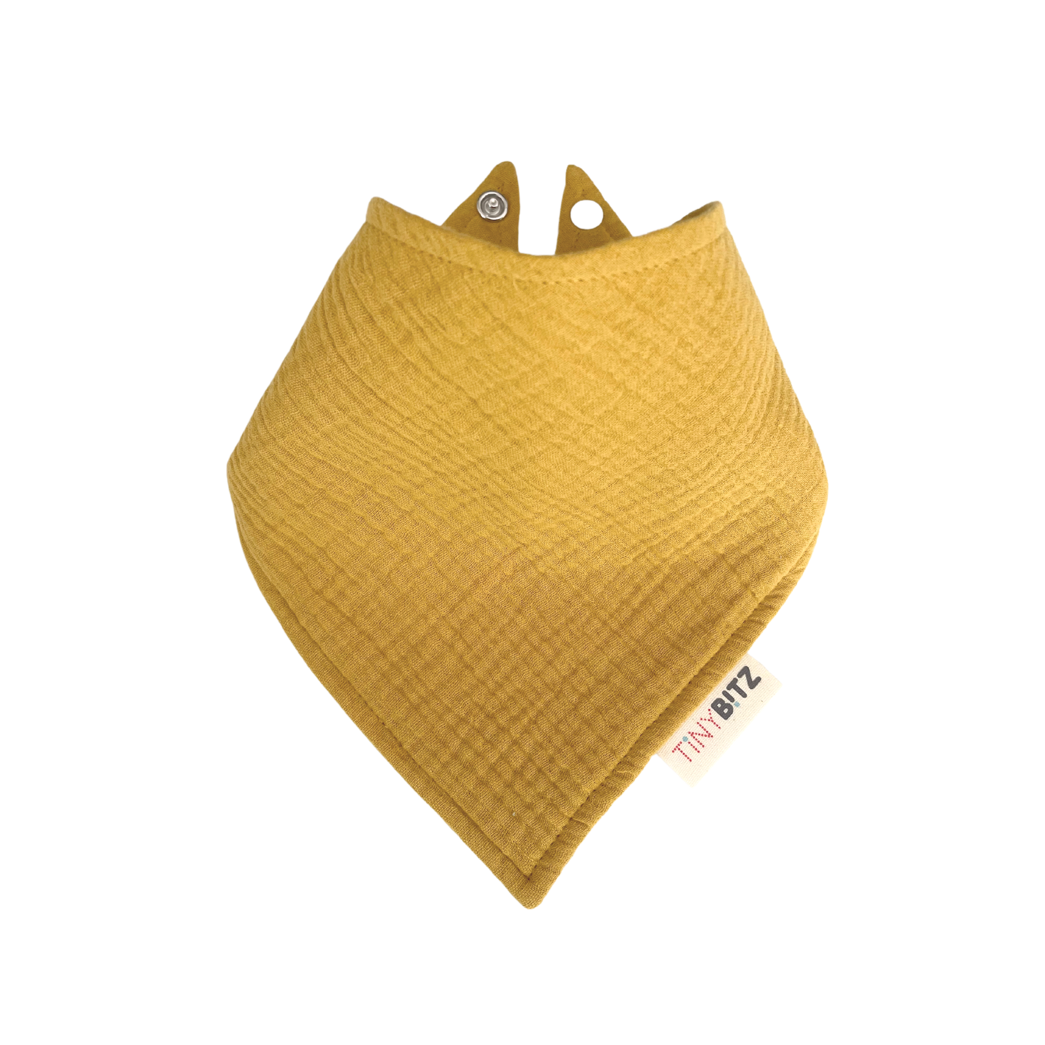 Mustard organic muslin bib, perfect for baby gifts and keepsake accessories.