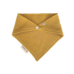 Baby bib in mustard personalised baby gift made from breathable muslin by TinyBitz.