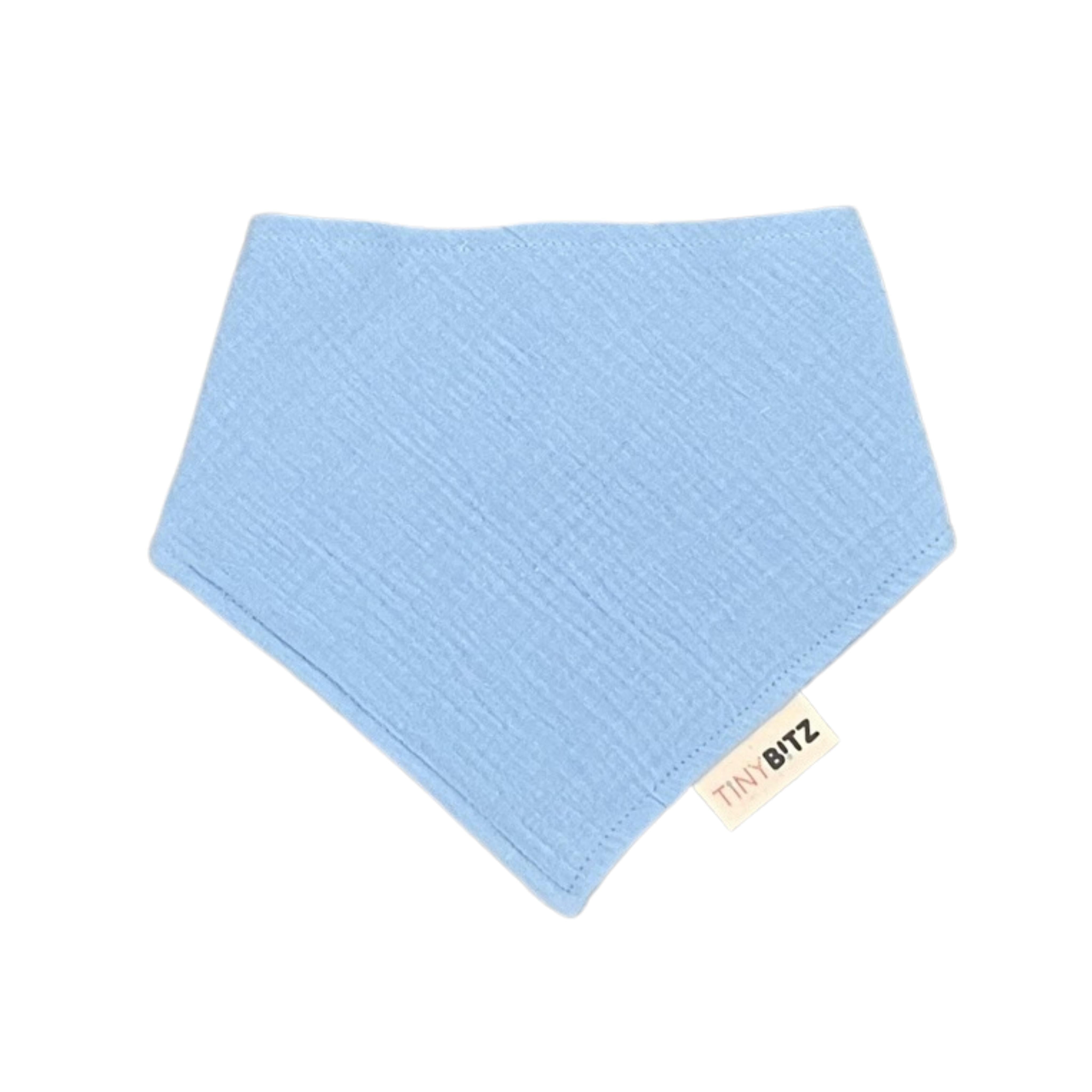 Sky Blue organic muslin bib, perfect for baby gifts and keepsake accessories.