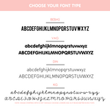 Font options for name personalization on the cat and dog blanket. TinyBitz knitted pet blanket in coral background.