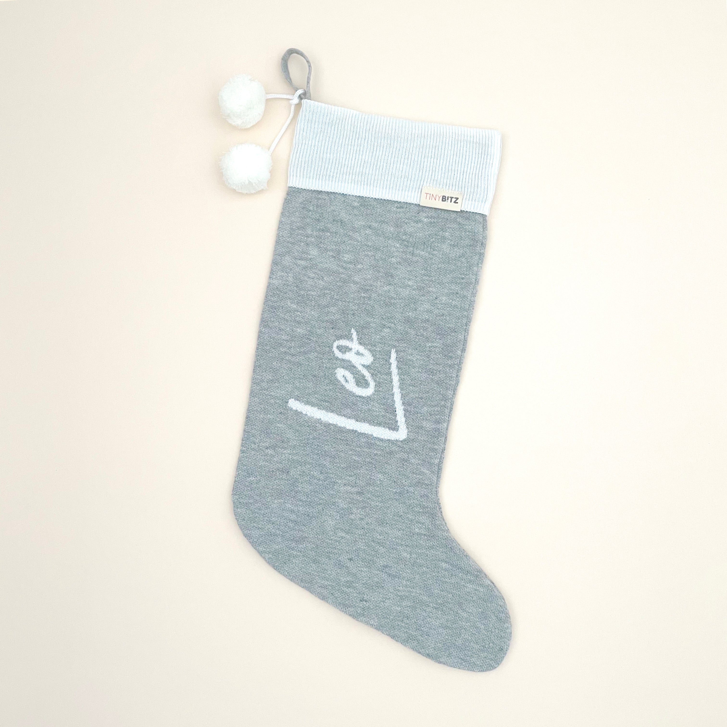 Personalized Knitted Christmas Stocking (Light Grey)