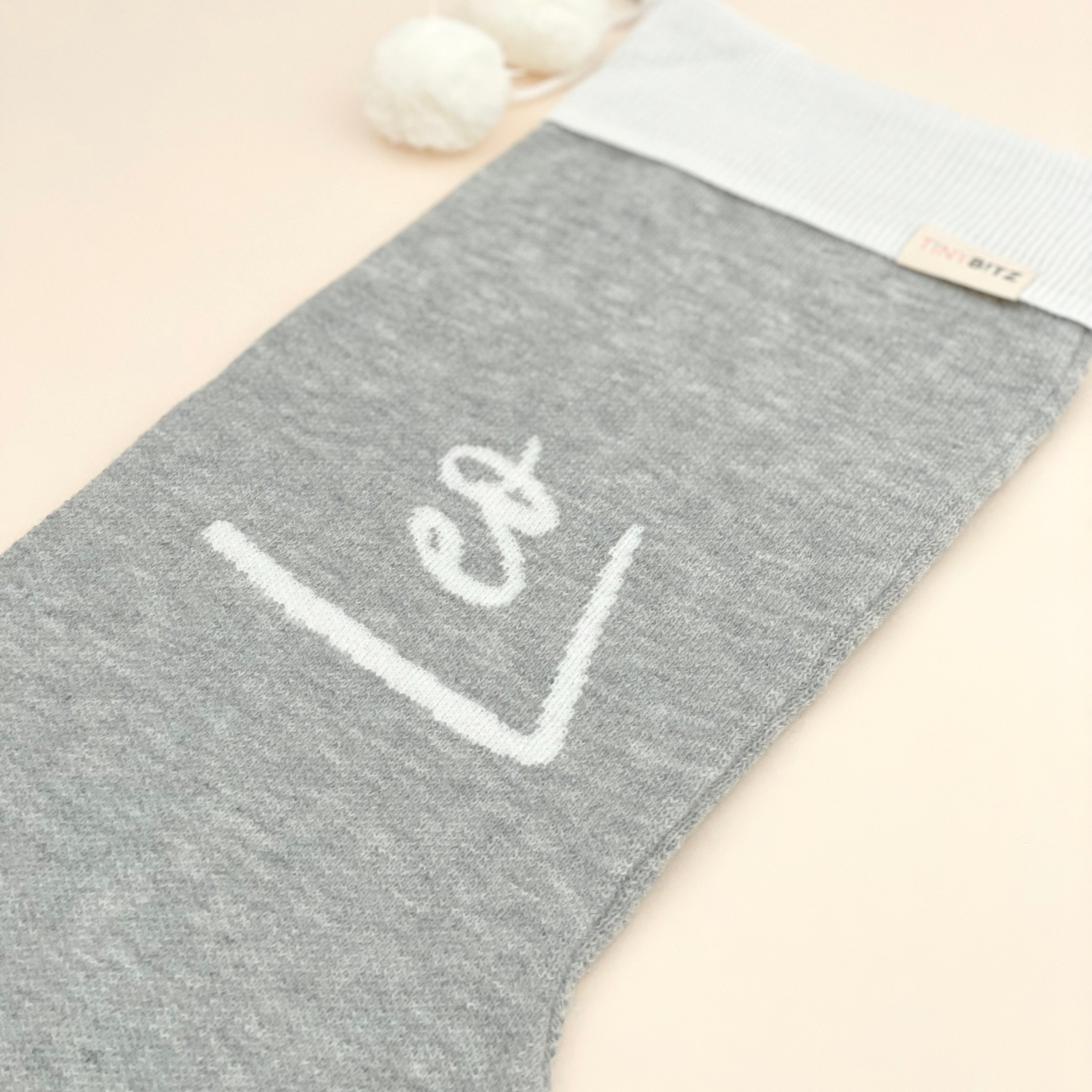 Personalized Knitted Christmas Stocking (Light Grey)