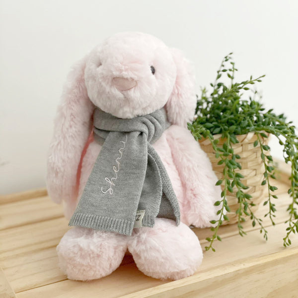 Jellycat Bunny with Personalized Scarf (Grey)